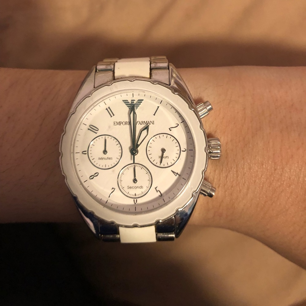 Silver and White Emporio Armani women’s watch!!